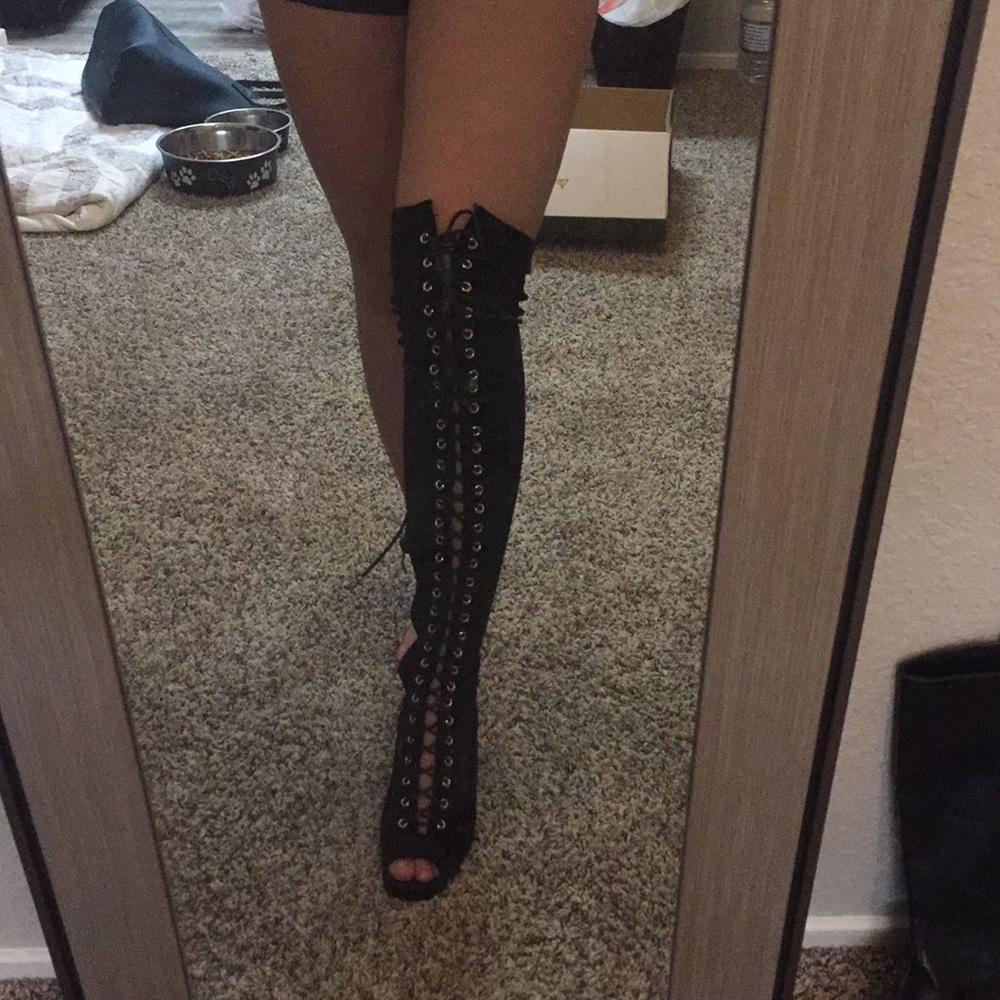 Lace up thigh high boots